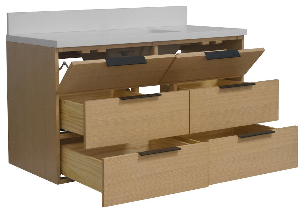 Oslo 42" Floating Wall Mounted Bathroom Vanity, Blonde, Matte White