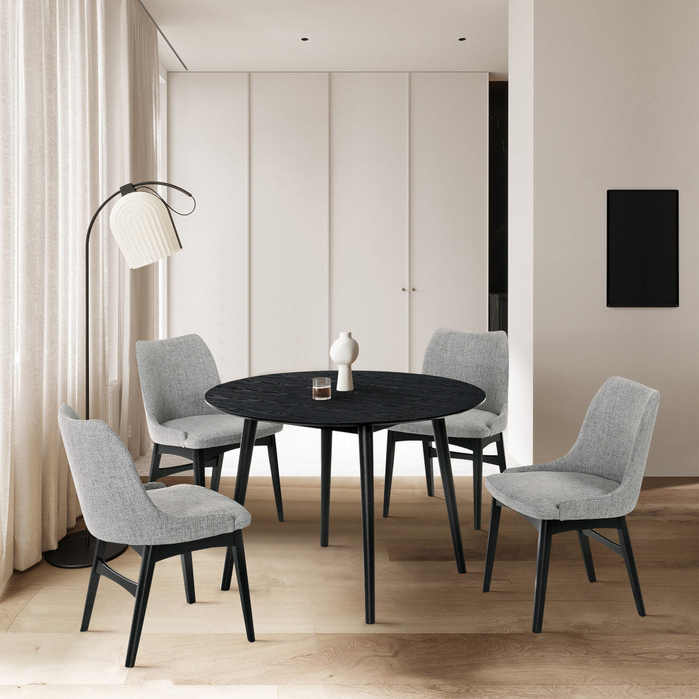 Arcadia and Azalea Round and Wood 5-Piece Dining Set, Gray and Black, 42"