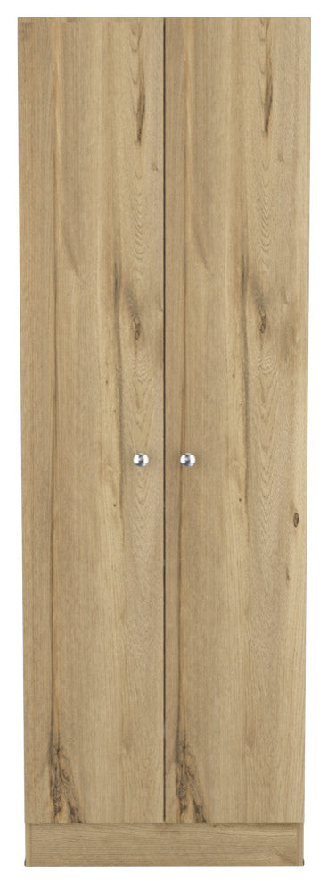 Virginia Double Door Storage Cabinet with 5 Shelves, Light Oak and Black