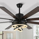 72" Modern 8 Wood Blades Large Ceiling Fan w LED Light, Black