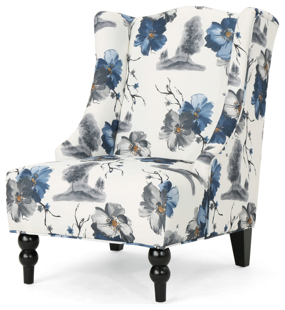 GDF Studio Alonso Contemporary Wingback Fabric Club Chair, Print/Dark Brown