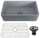 30in Single Bowl Farmhouse Apron Kitchen Sink with Bottom Grid and Strainers, 33
