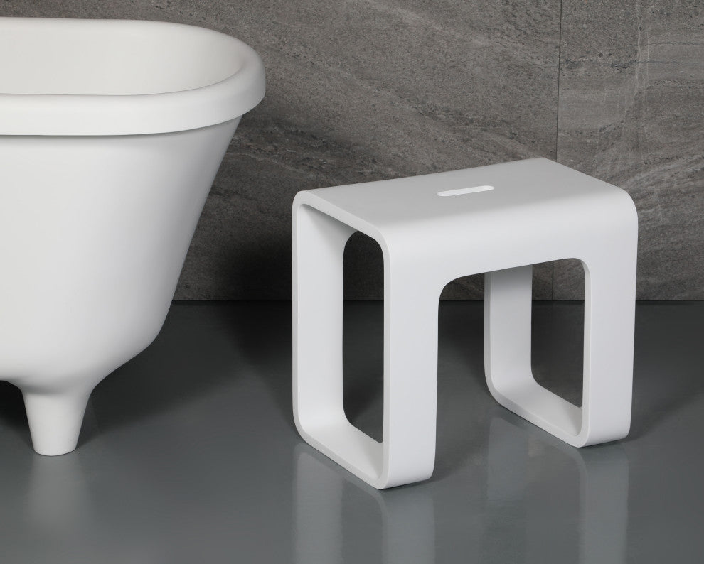 White Matte Solid Surface Resin Bathroom/Shower Stool, Solid