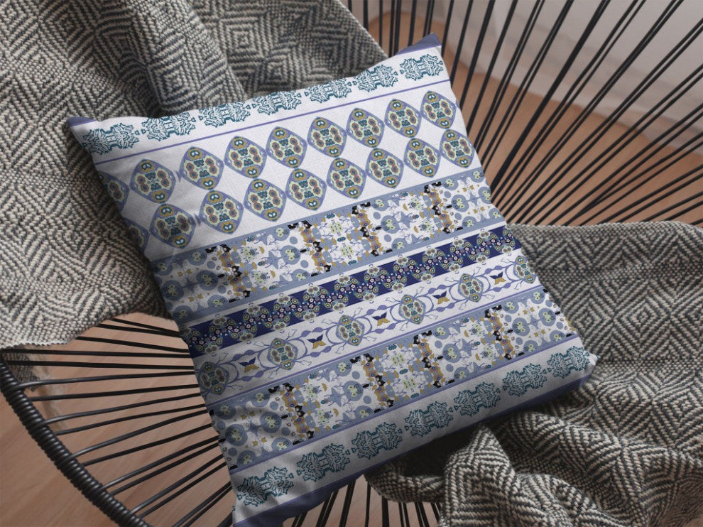 16 Navy White Strips Boho Suede Throw Pillow