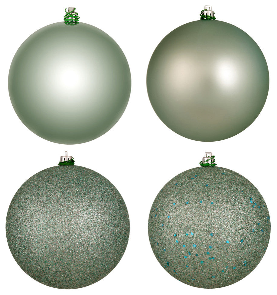 Vickerman N592040DA 8" Frosty Mint 4-Finish Ball Ornament Assortment, 4 per Bag