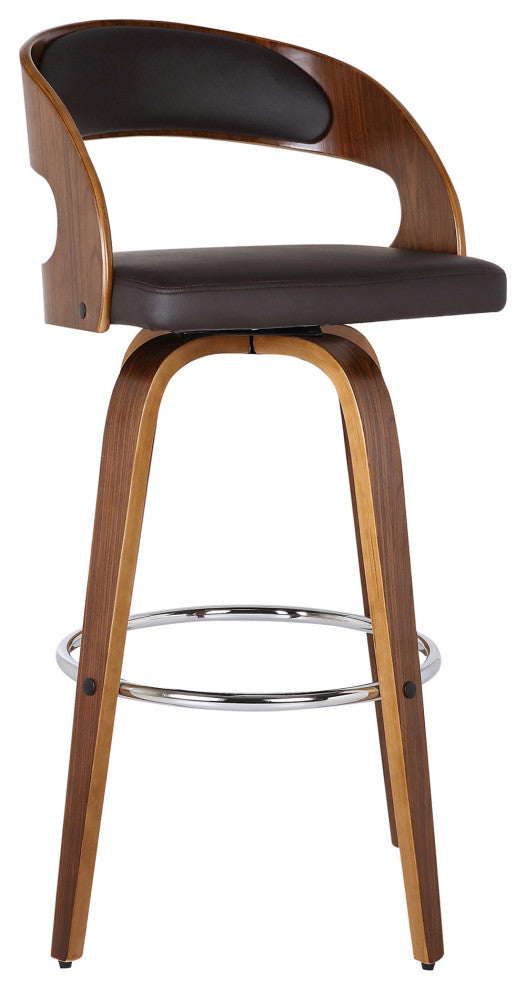 Brown Faux Leather Modern Walnut Wooden Bar Stool