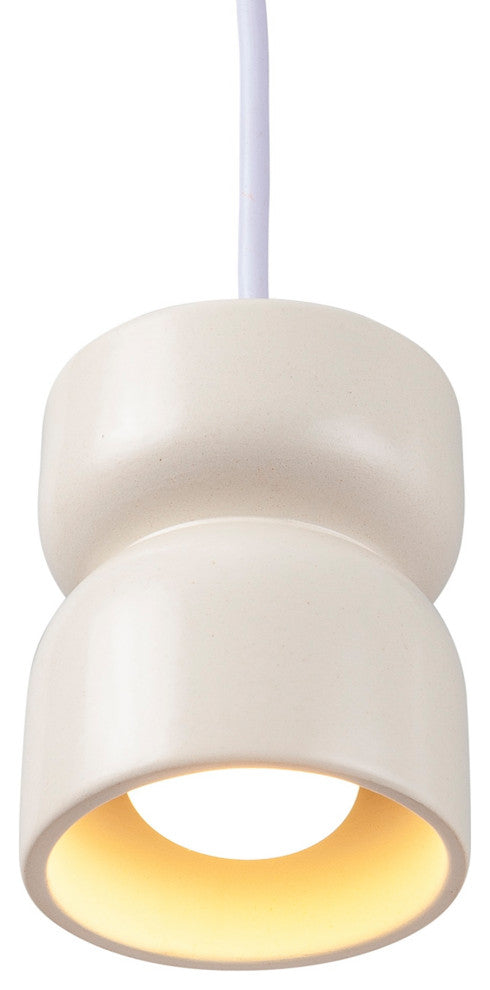 Short Hourglass Pendant, Matte White, Dark Bronze, White Cord