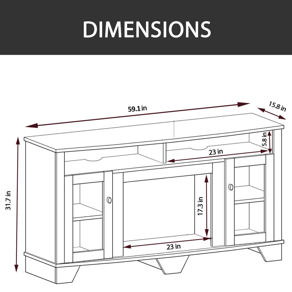 Brighton Electric Fireplace TV Stand and LED Heater Insert, White/Black