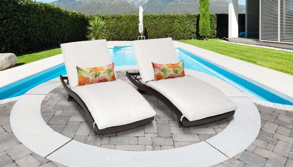 Belle Curved Chaise Set of 2 Outdoor Wicker Patio Furniture Sail White