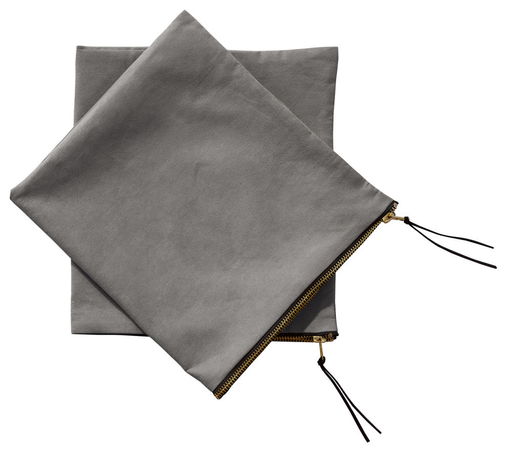 Suede Pillow Shell with Big Zipper, Silver Grey, 14x26"
