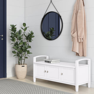 Warm Shaker Solid Wood 44" Rustic Entryway Storage Bench, White