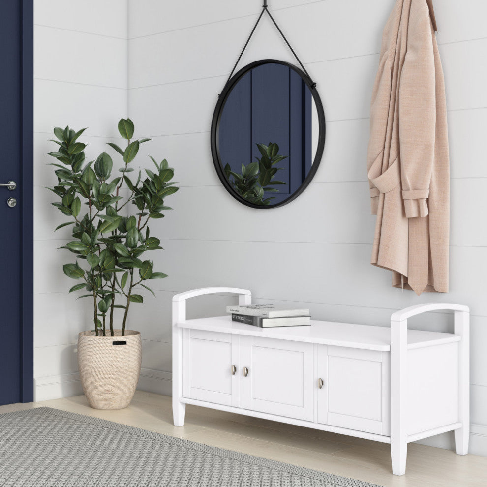 Warm Shaker Solid Wood 44" Rustic Entryway Storage Bench, White