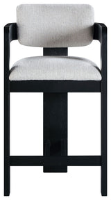 Sacha Upholstered Bar and Counter Stool, Grey, Linen Textured Fabric, Black