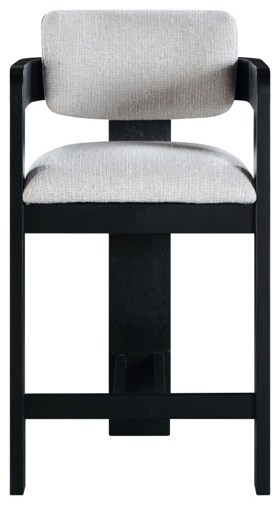 Sacha Upholstered Bar and Counter Stool, Grey, Linen Textured Fabric, Black
