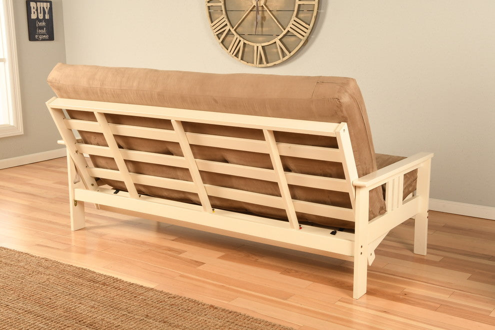 Caleb Frame Futon With Antique White Finish, Marmont Mocha
