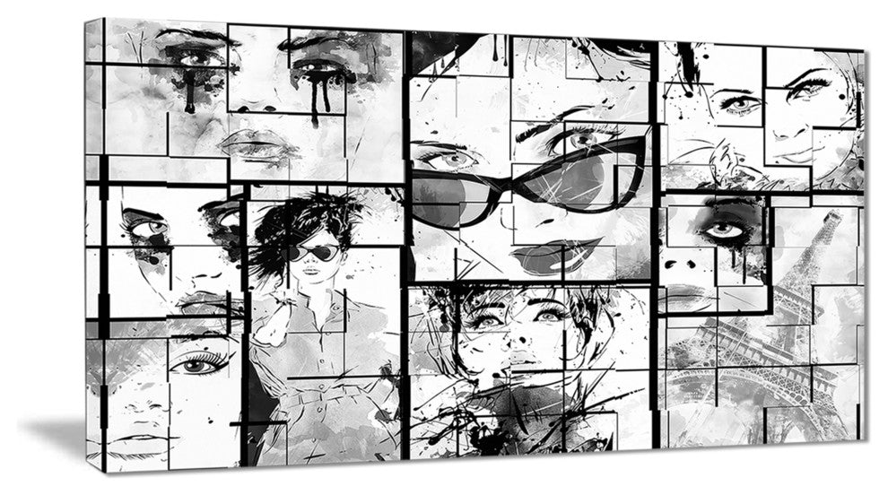 "Many Girl Faces Collage" Portrait Digital Art Canvas Print