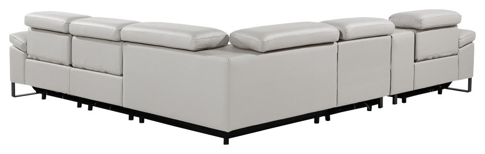 Antonio Italian Leather 6-Piece L-Shaped Power Reclining Sectional, Light Gray
