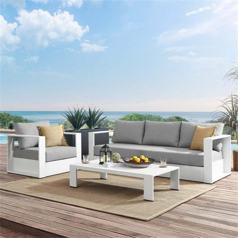 Tahoe Outdoor Patio Powder-Coated Aluminum 3-Piece Set, White Gray