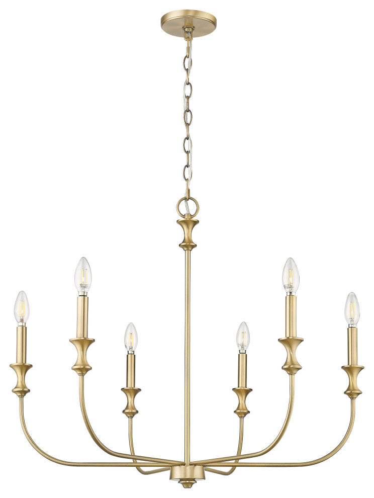 6 Light 28.25 in. Vintage Brass Chandelier