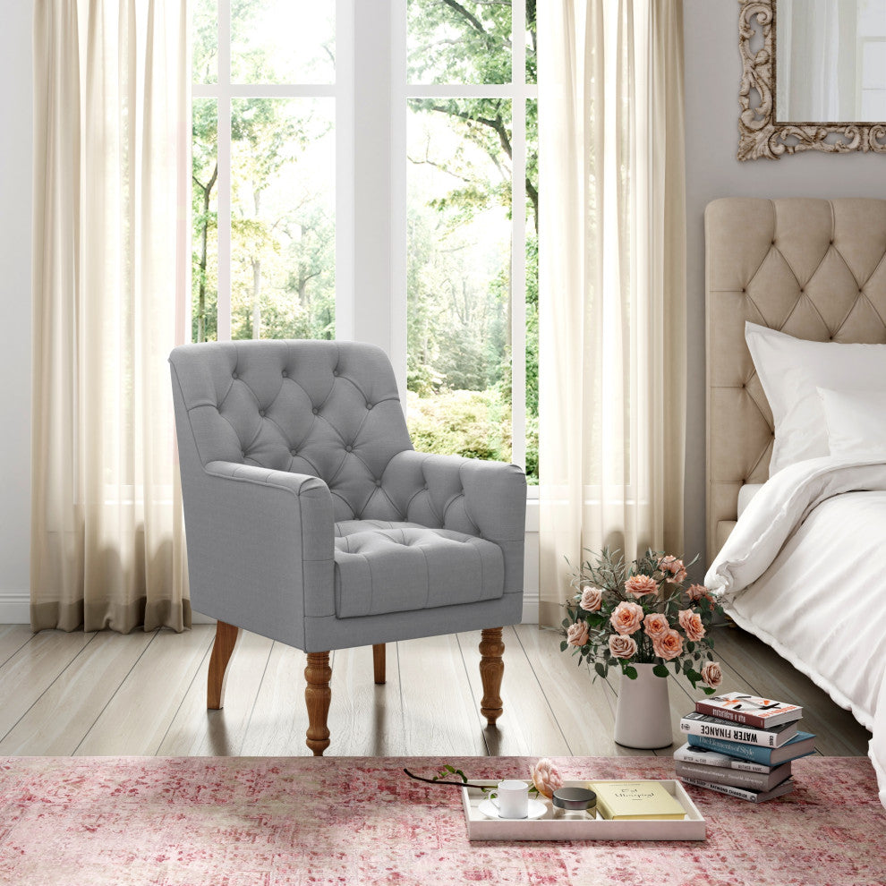 Rustic Manor Aadya Accent Chair Upholstered, Linen, Gray