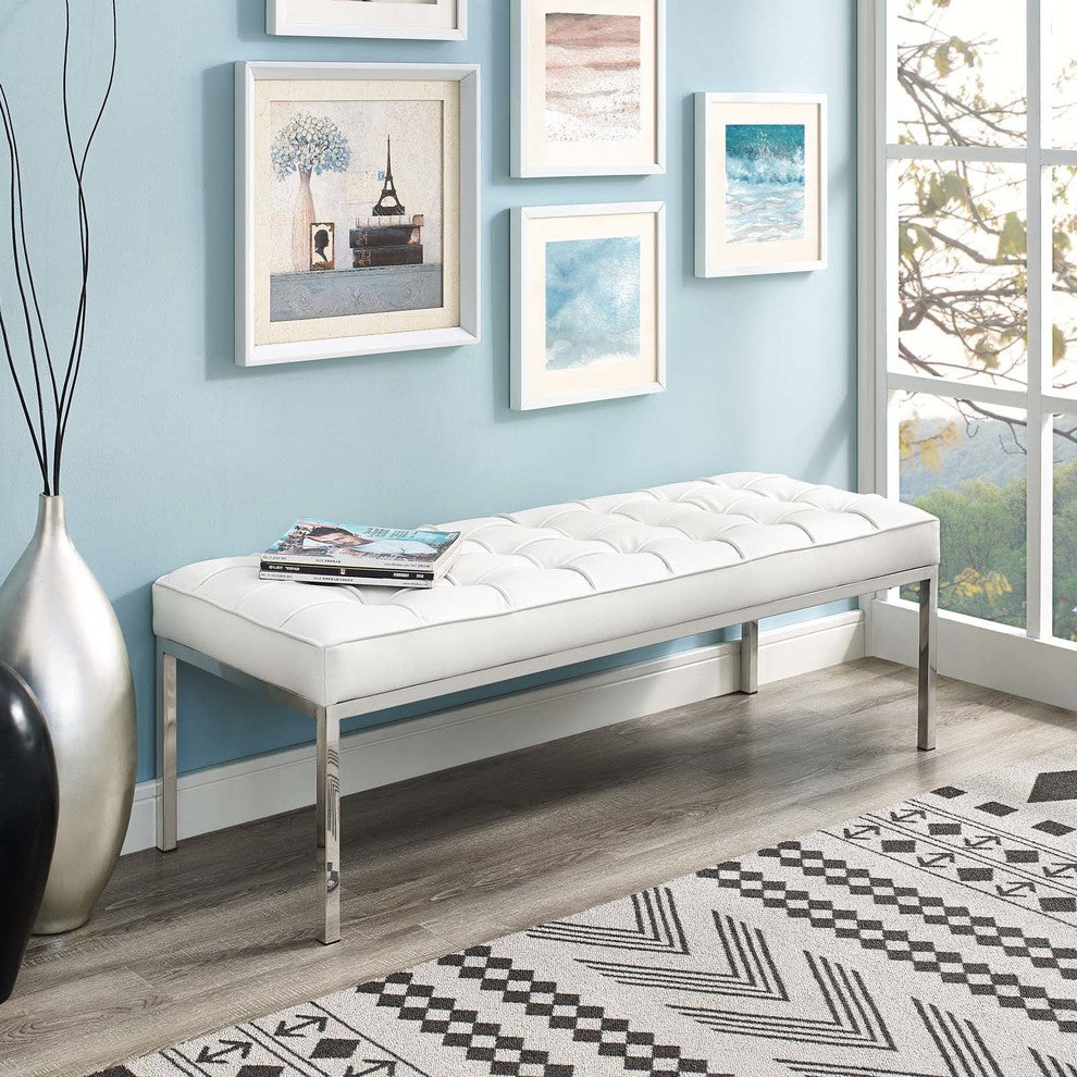Modway Loft Leather Bench, White
