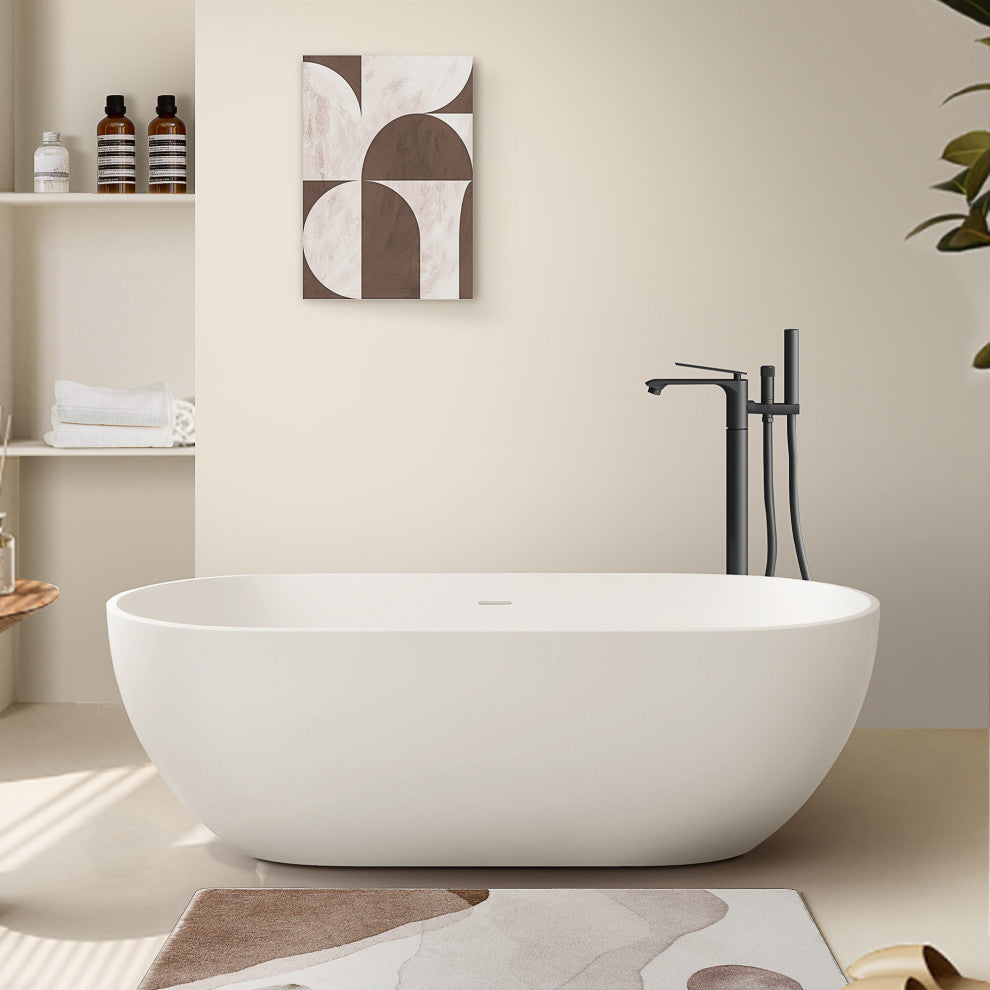 Stone Resin Matte Freestanding Soaking Bathtub, White, 69 in.