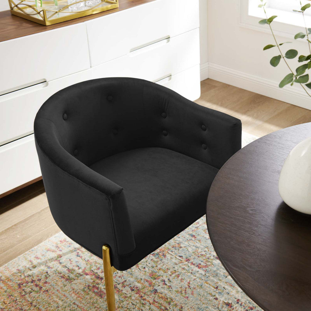 Tufted Accent Chair, Set of 2, Velvet, Metal, Black, Modern, Lounge Hospitality