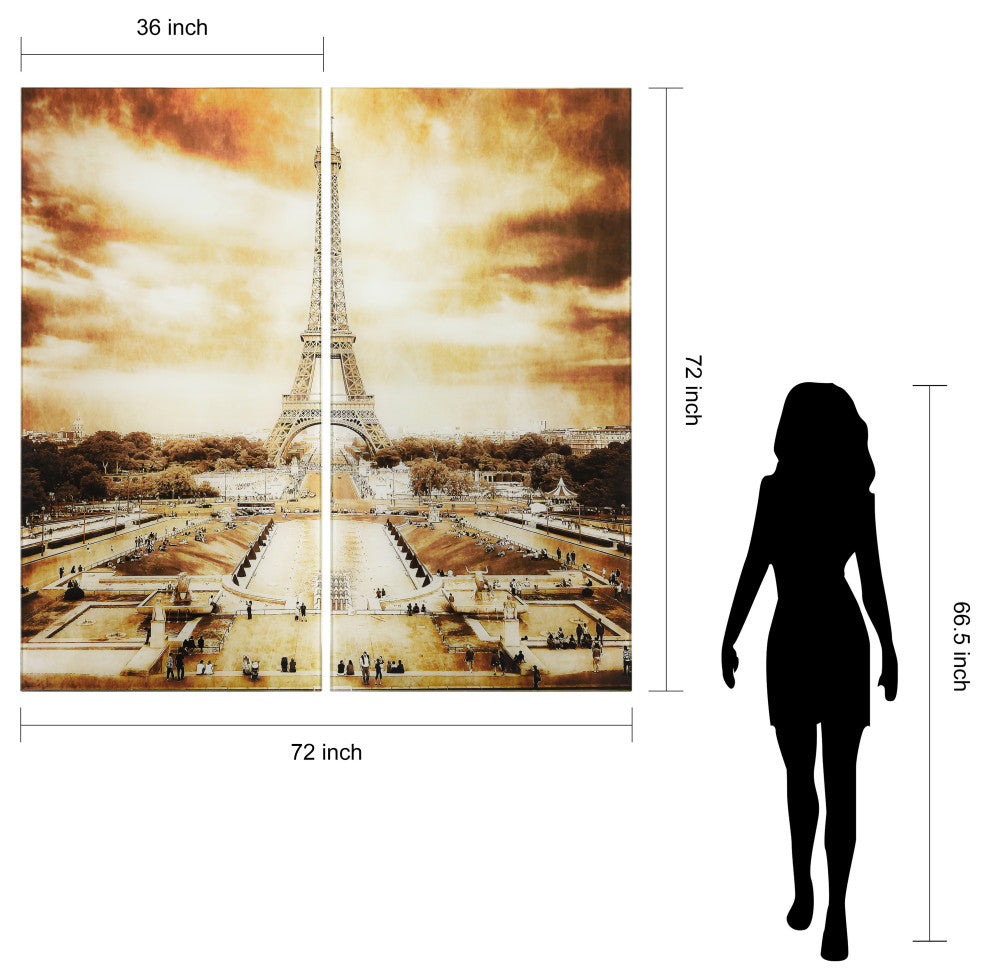 "Eiffel Tower" Frameless Free Floating Tempered Glass Panel Graphic Wall Art Set