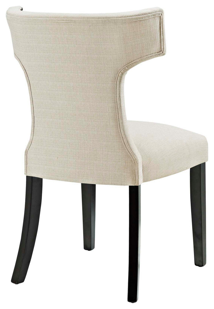 Modern Beige Curve Dining Side Chair Fabric Set of 2