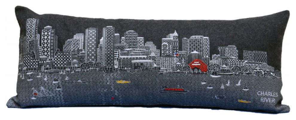 35" Black Boston Nighttime Skyline Lumbar Decorative Pillow