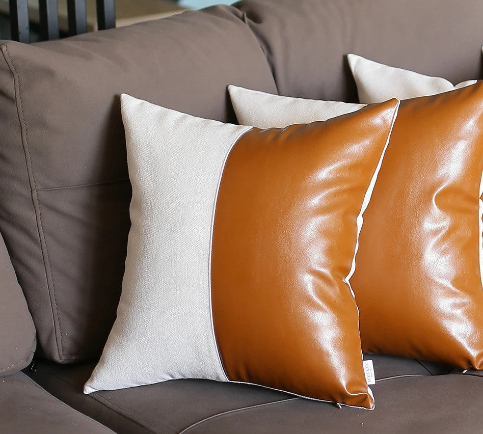 Set of 4 Black and White Pearl With Faux Leather Lumbar Pillow Covers