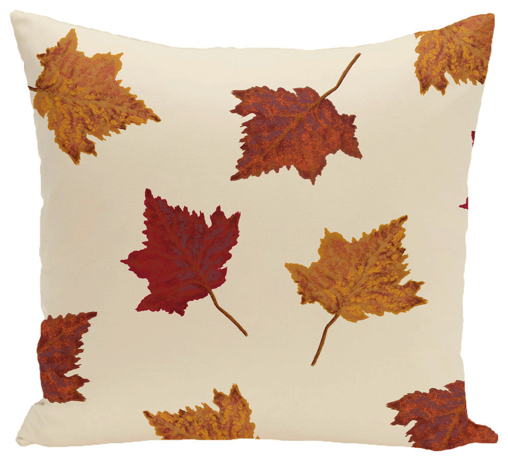 Dancing Leaves Flower Print Pillow, Off White, 26"x26"