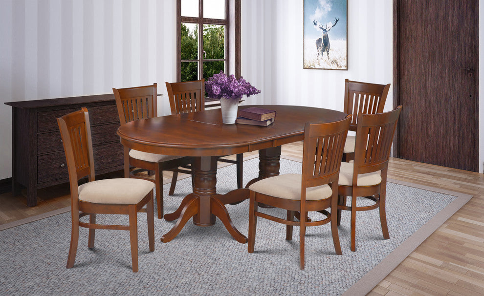 Dinette Dining Room Table Set 42"x78" with Leaf, Espresso, 7 Piece, Upholstered