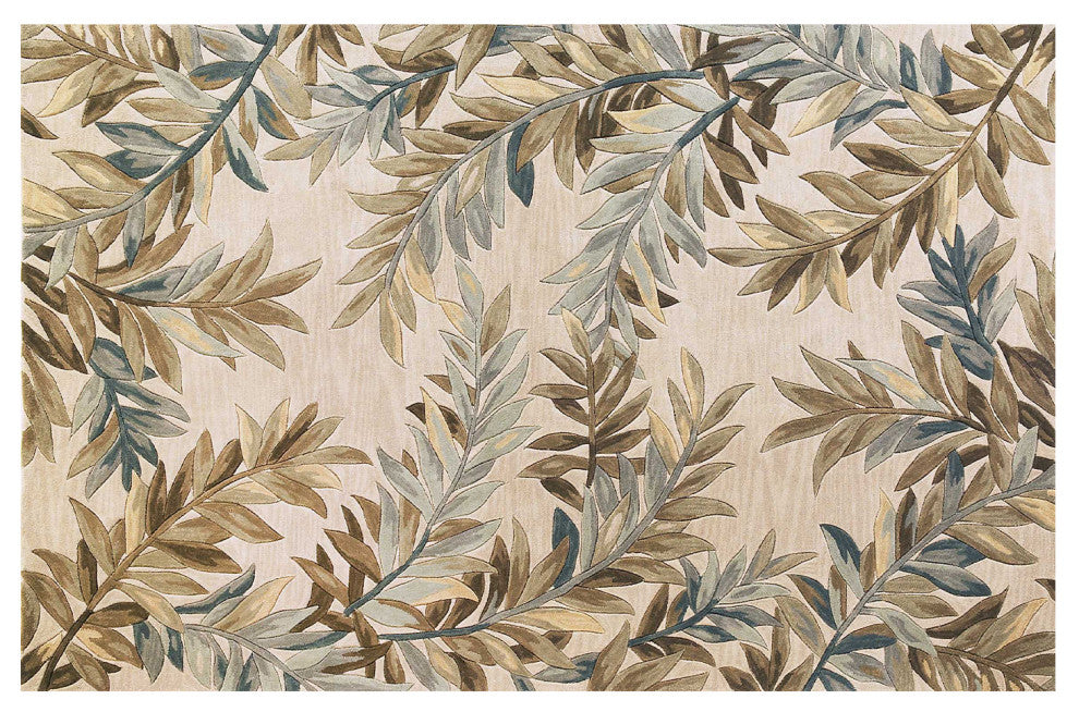HomeRoots 5'x8' Ivory Hand Tufted Tropical Fronds Indoor Area Rug
