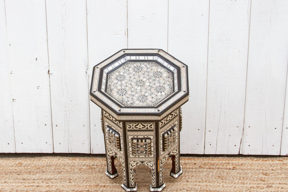 Vintage Black & White Marquetry Side Table