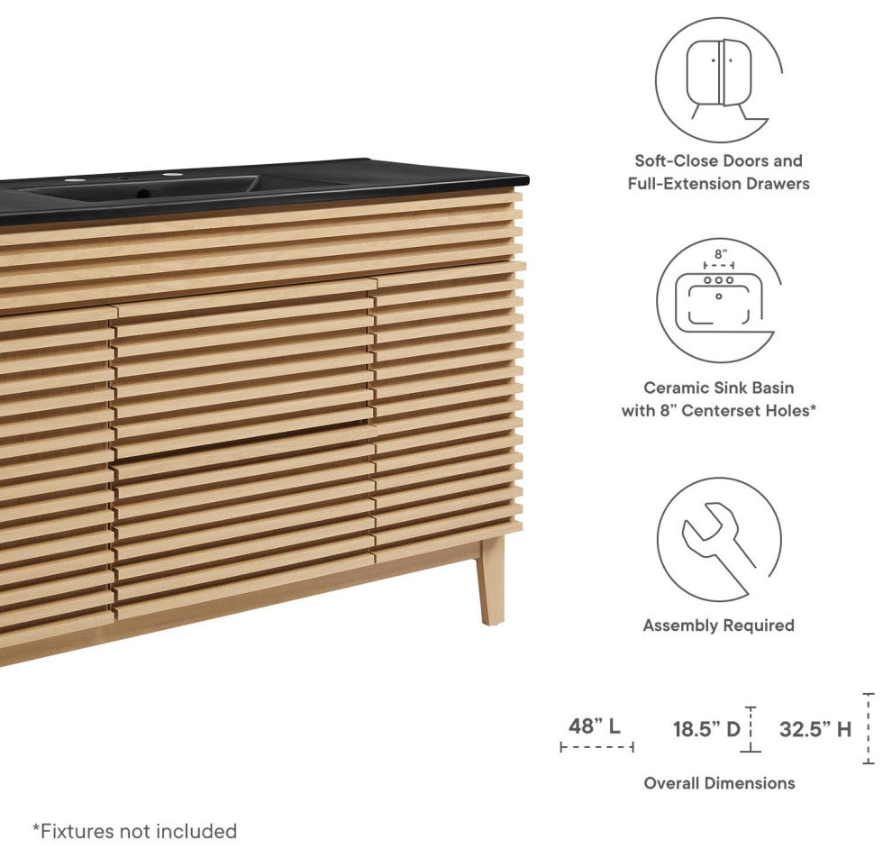 Render 48" Single Sink Bathroom Vanity, Oak Black