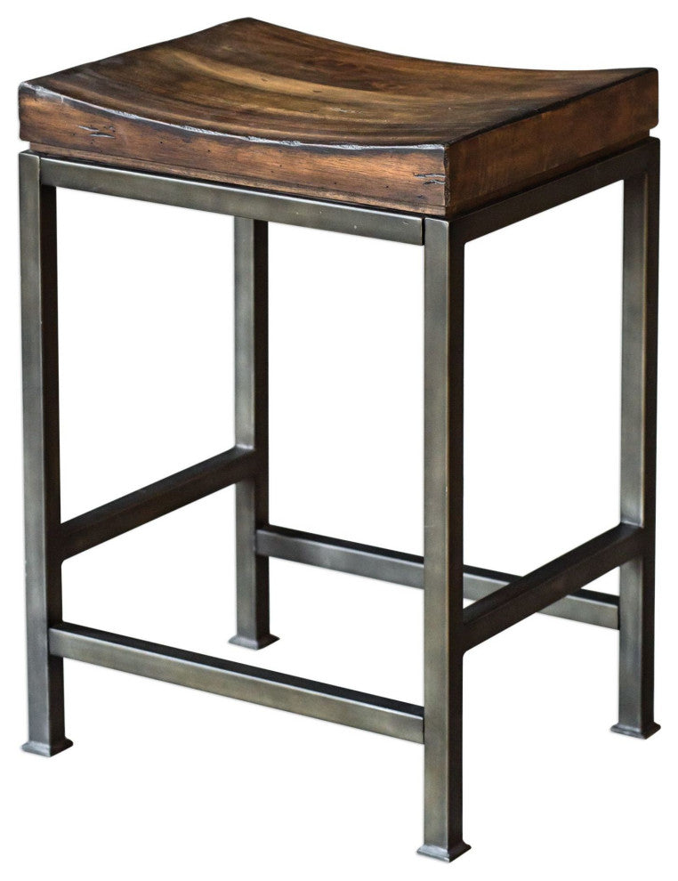 Uttermost 25441 Beck 18"W Rustic Backless Saddle Seat Counter - Dark Walnut