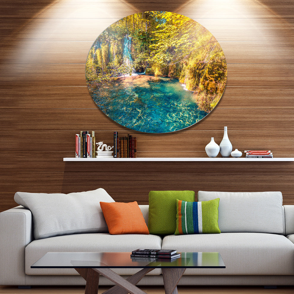 Plitvice Lakes National Park, Landscape Art Disc Metal Artwork, 23"