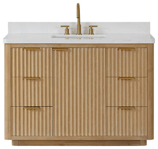 Vinnova Cadiz Bath Vanity, Composite Stone Top, Washed Ash Grey, 48", No Mirror