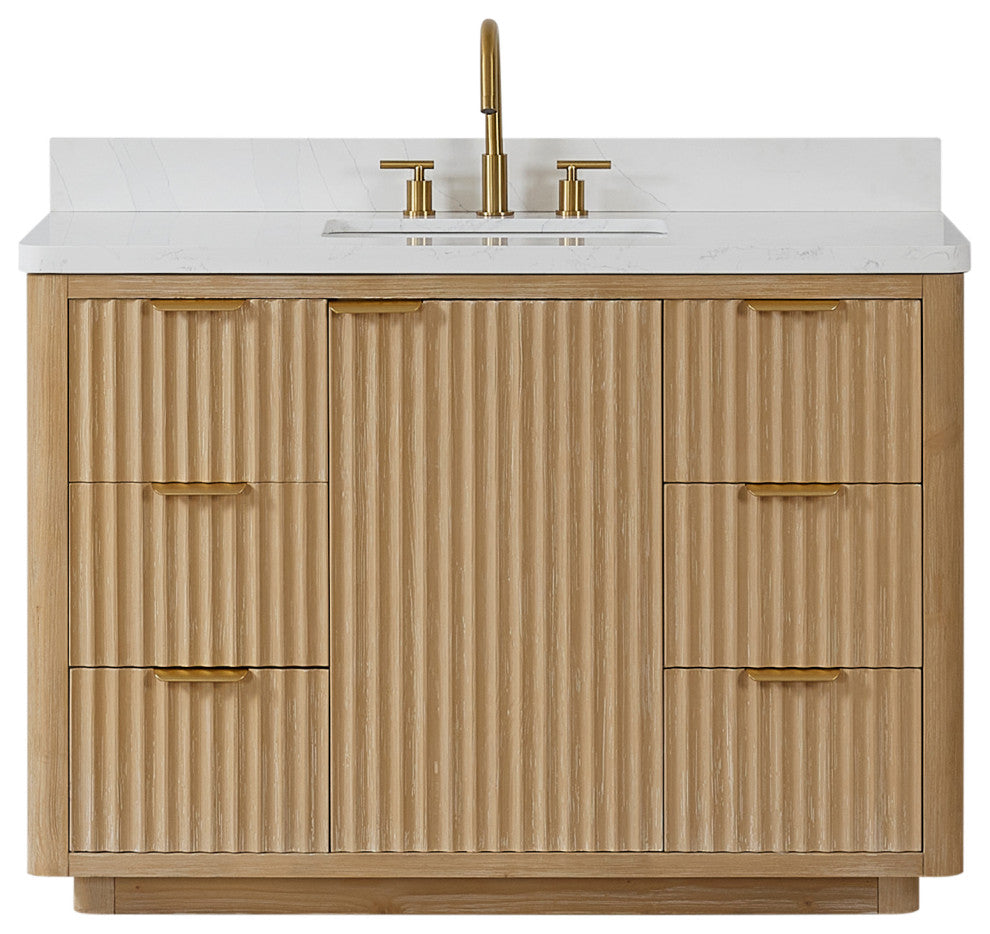 Vinnova Cadiz Bath Vanity, Composite Stone Top, Washed Ash Grey, 48", No Mirror