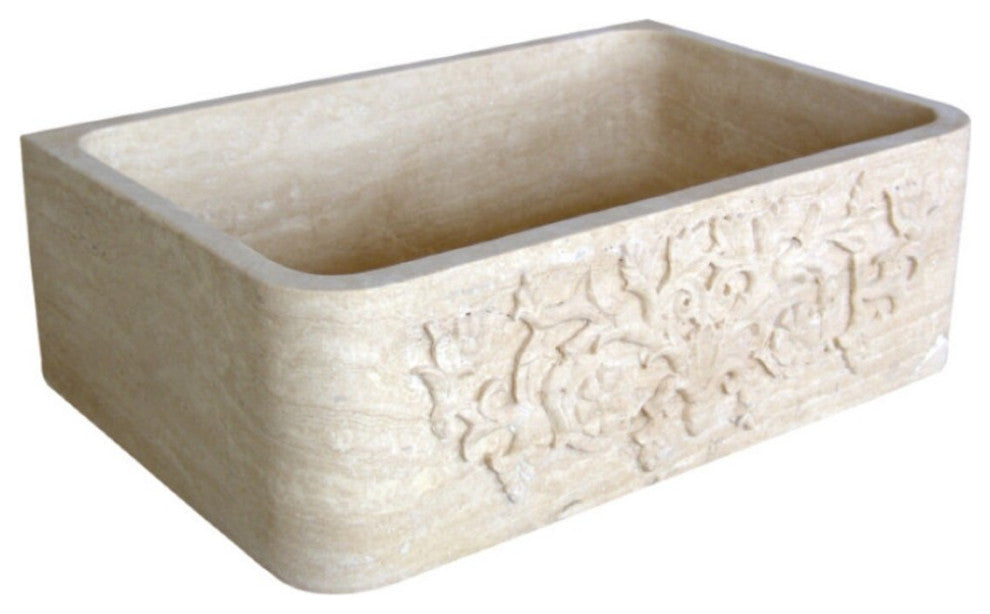 Troia Light Travertine Natural Stone Farmhouse Apron Kitchen Sink (W)18" (L)30"
