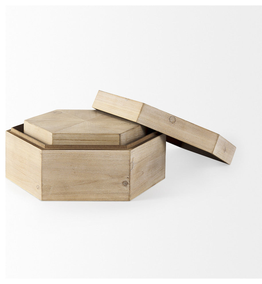 Set of Two Hexagonal Wooden Boxes