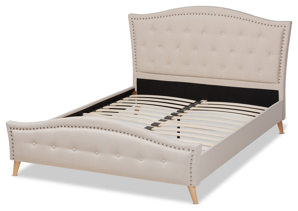 Felisa Modern Beige Fabric Upholstered and Button Tufted Queen Size Platform Bed