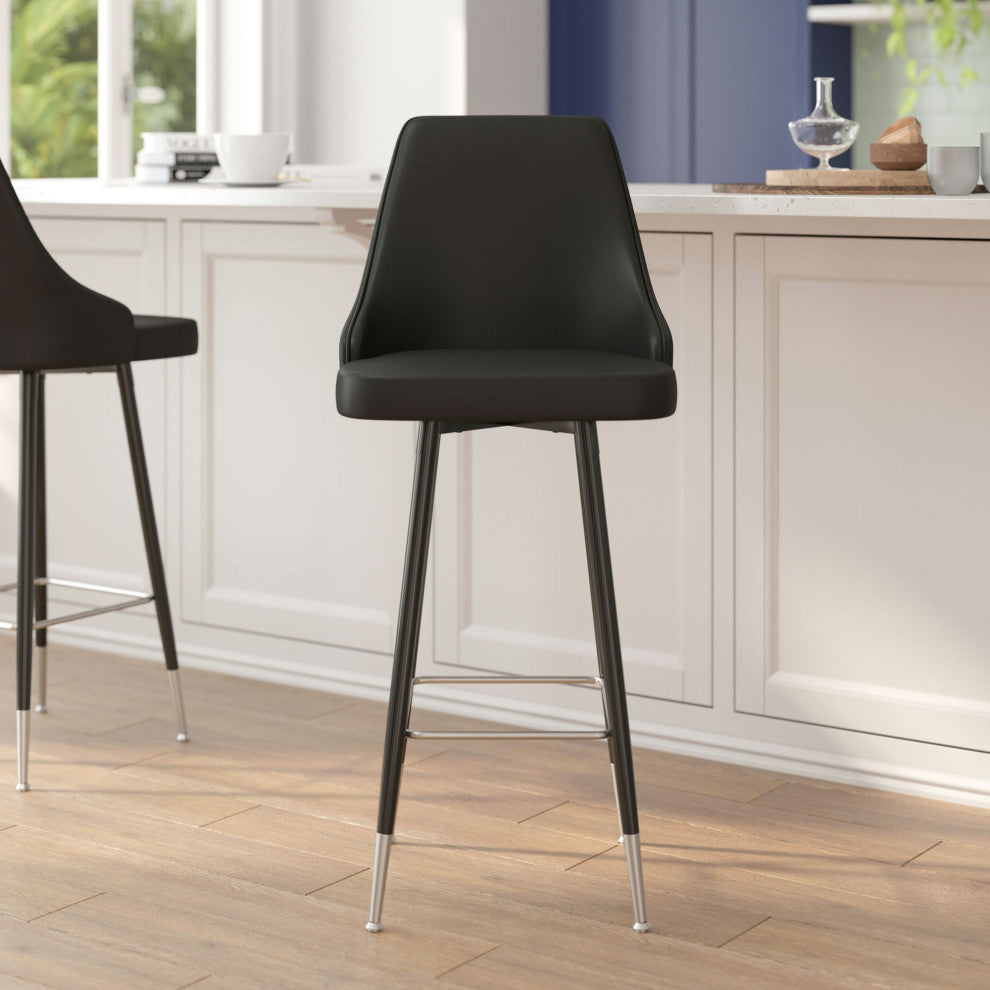 Shelly Set of 2 Commercial Grade LeatherSoft Counter Height Bar Stools, Black