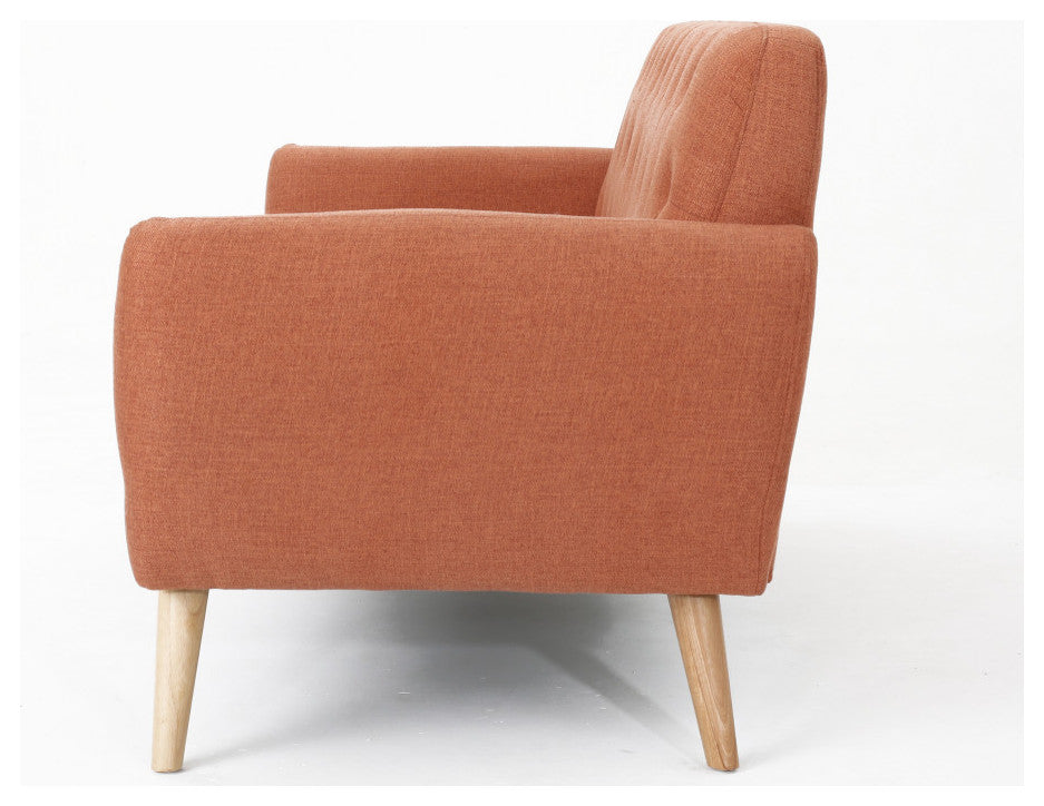 GDF Studio Eunice Petite Mid Century Modern Tufted Fabric Sofa, Burnt Orange