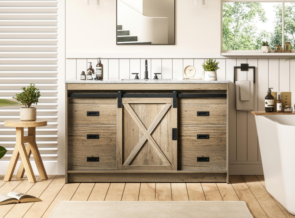 Home Living 54" Single Bathroom Vanity, Natural Oak