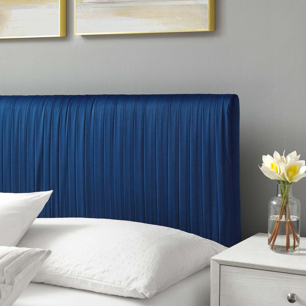 Platform Bed Frame, King Size, Velvet, Blue Navy, Modern Contemporary, Bedroom