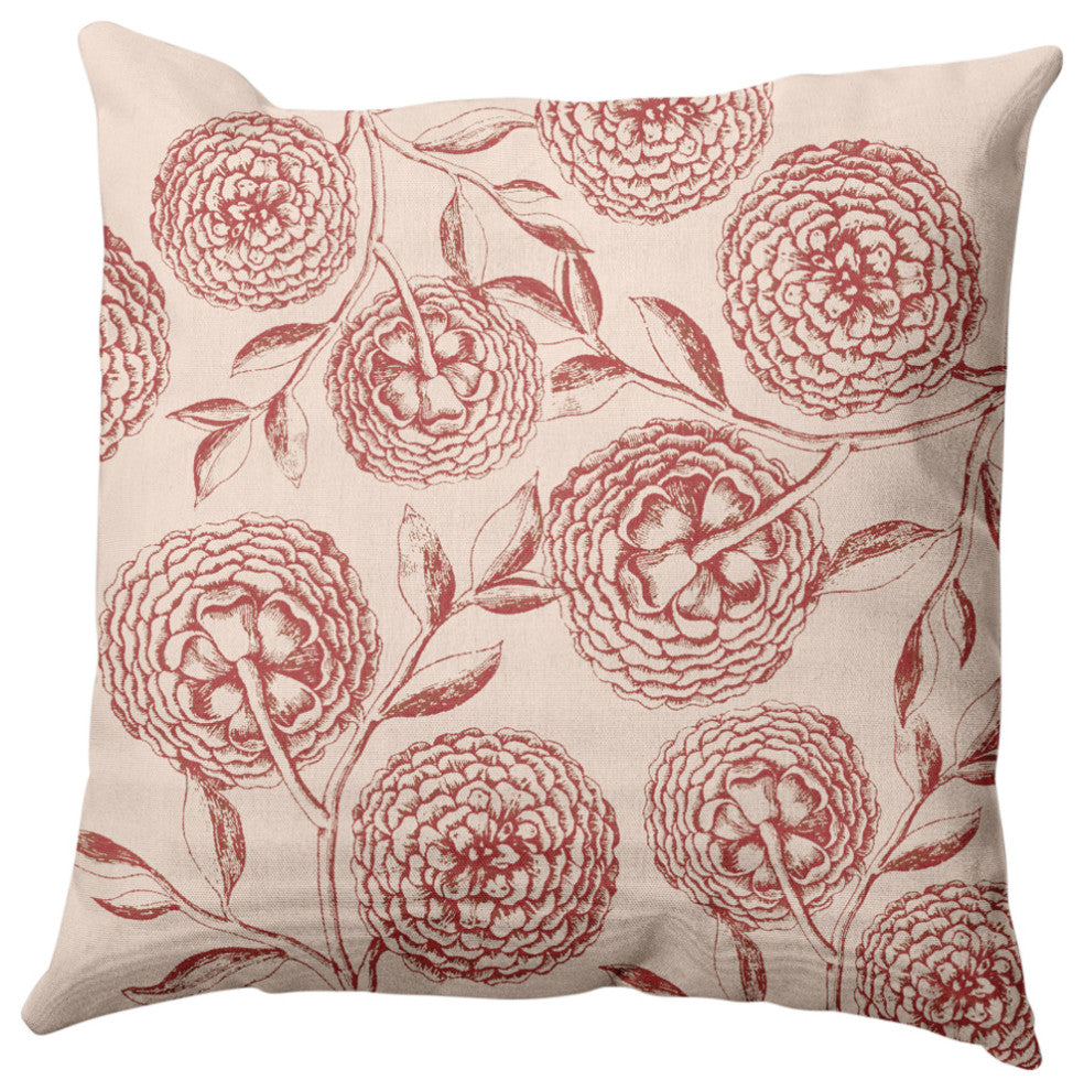 Antique Flowers Decorative Throw Pillow, Red, 18"x18"