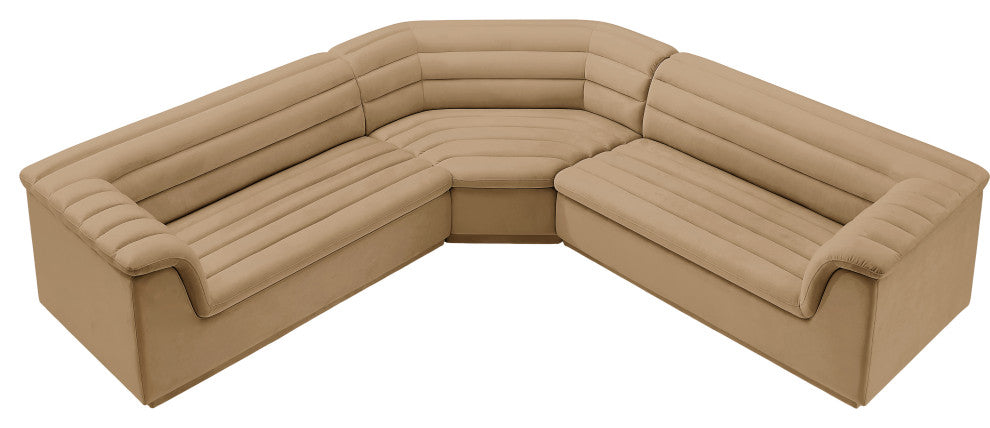 Cascade Upholstered Modular Sofa, Camel, Velvet, Corner Sectional