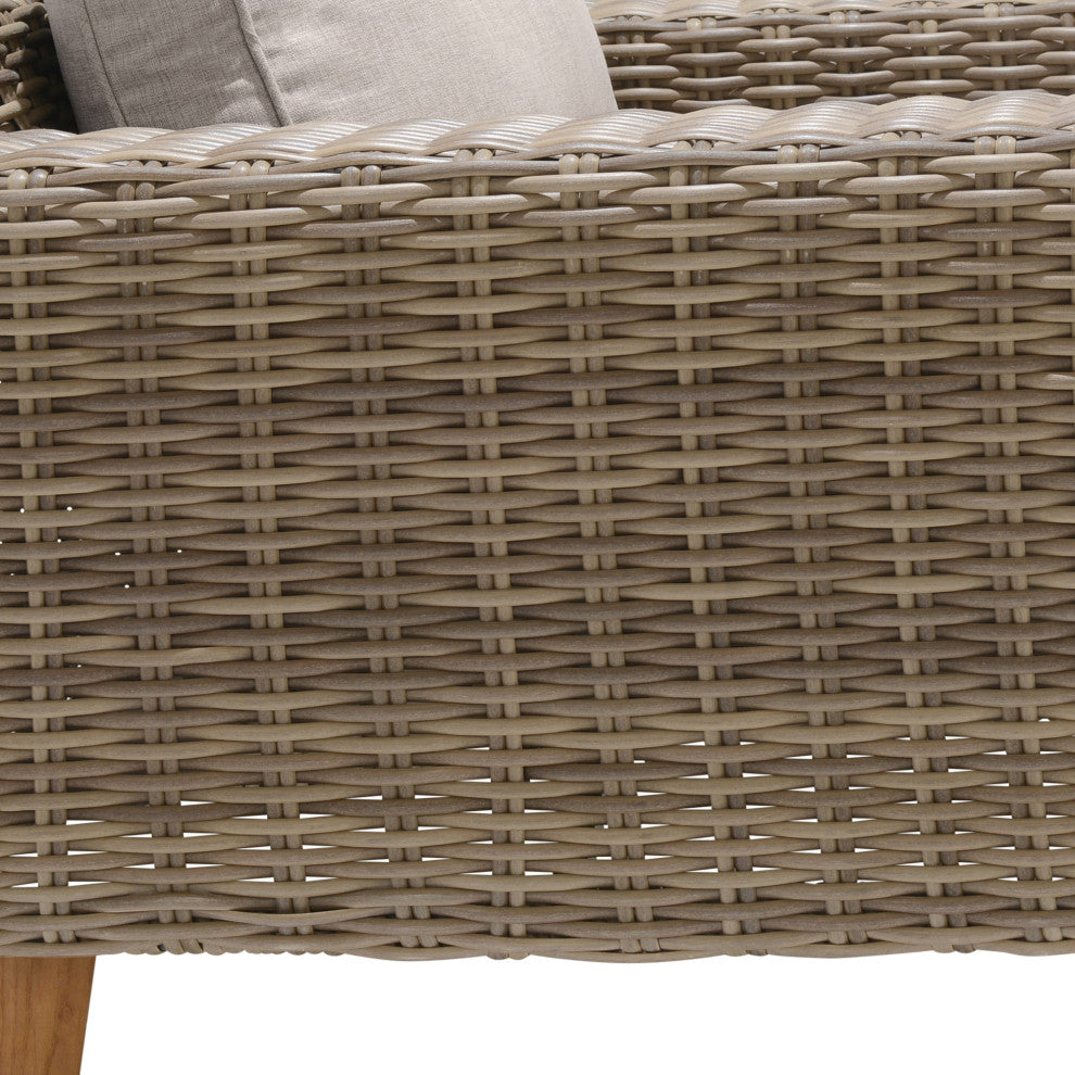 Bahamas Outdoor Wicker and Teak Wood Lounge Chair With Beige Olefin